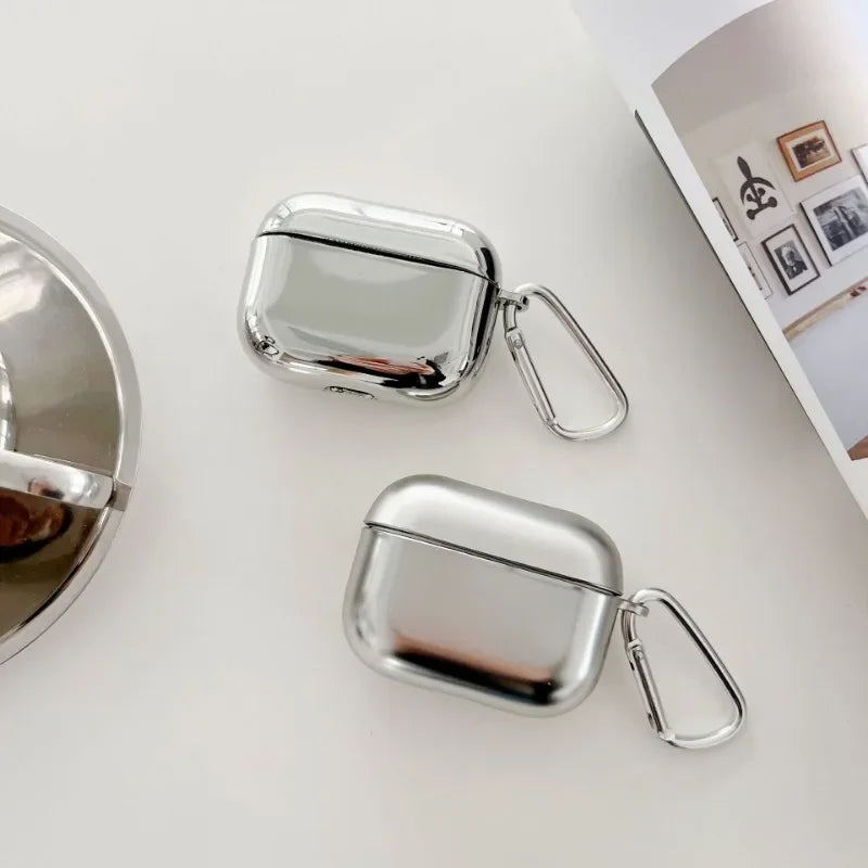 Étui galvanisé de qualité supérieure pour Apple AirPods 1/2/3/Pro | Housse de protection MagSafe Case - Housse en métal argenté avec porte-clés pour AirPods