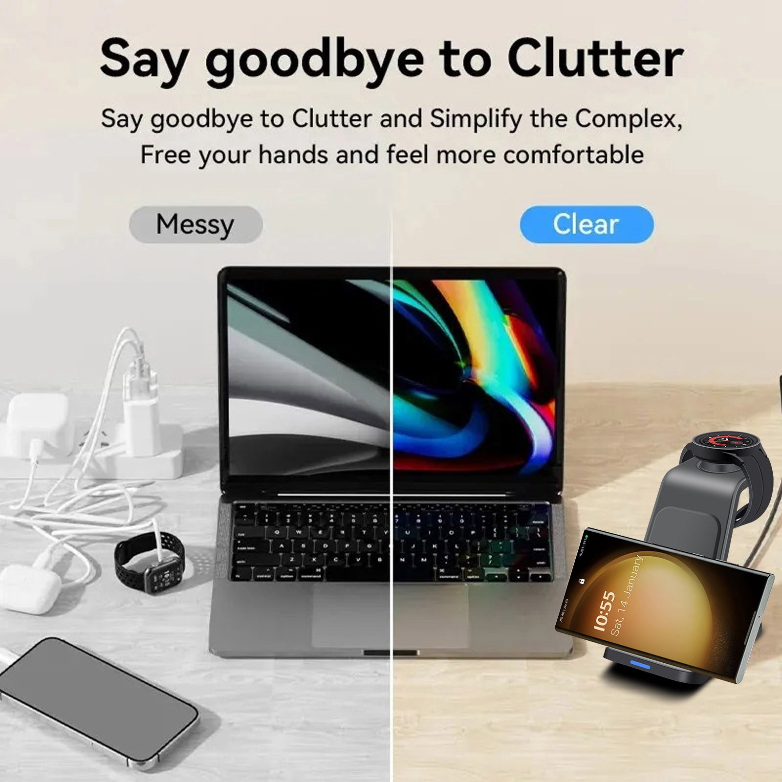 3-in-1 Wireless Charging Station Smartphones, Apple iPhone, Samsung, iOS & Android Watch, AirPods Charger | Magnetic Fast Charging Docking Station 20W Wireless Charging Stand