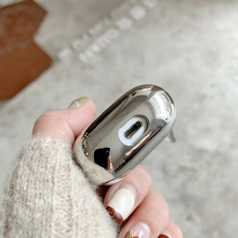 Étui galvanisé de qualité supérieure pour Apple AirPods 1/2/3/Pro | Housse de protection MagSafe Case - Housse en métal argenté avec porte-clés pour AirPods