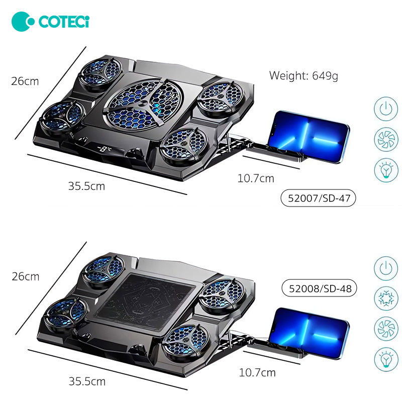 Premium Qualität Jomaa RGB Gaming Laptop Stand | Luftkühler Notebook-Halter mit 6 Lüftern | Basis geeignet für 12-17 Laptops