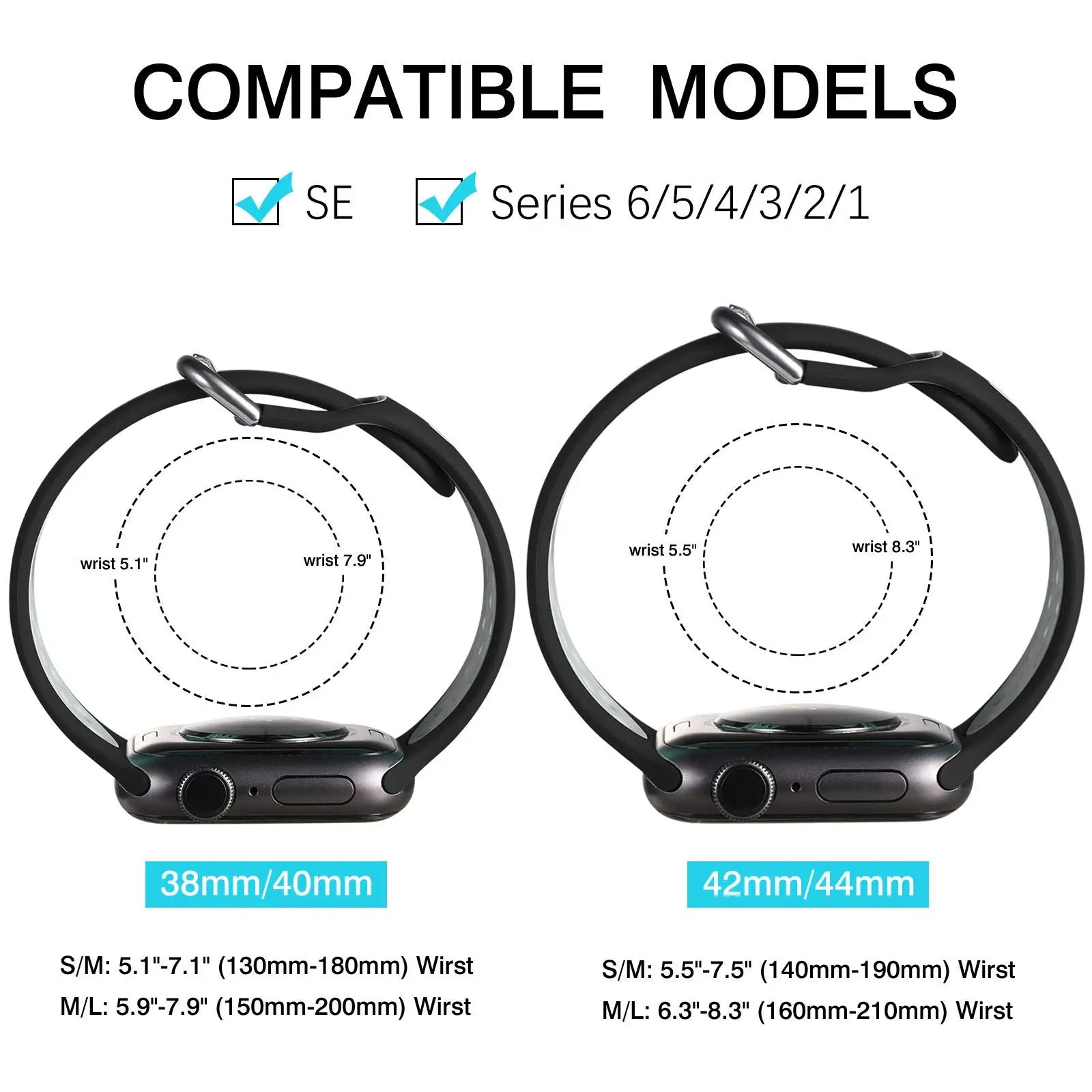 Premium Silikonarmband für Apple Watch 10/9/8/7/6/5/4/3/2/1 & Ultra 2/1, SE: 2024, 2023, 2022, 2021, 2020, 2019, 2018, 2017