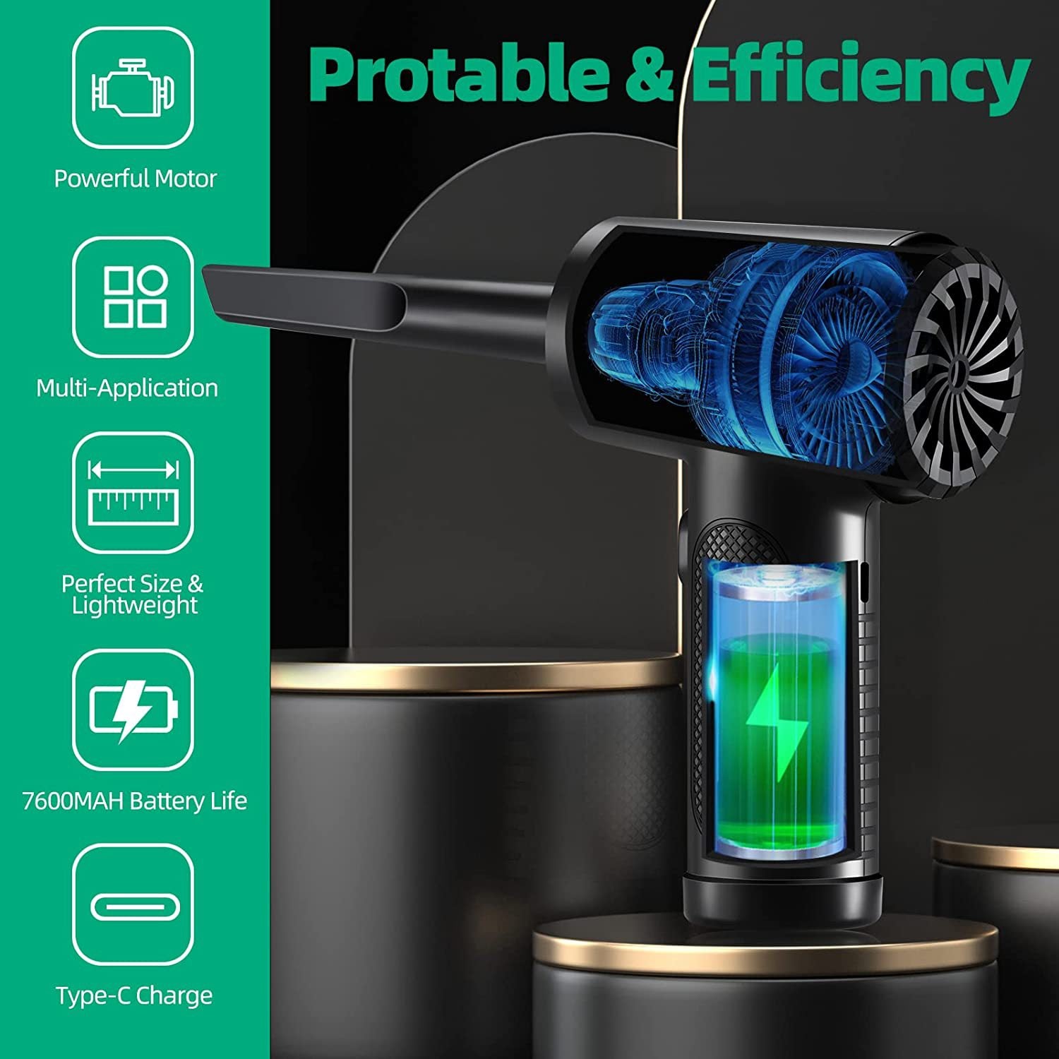 Gute Qualität Staubwedel mit Druckluft für Computer, schnurloses Luftgebläse, Computerreinigung mit LED-Licht für PC-Tastatur