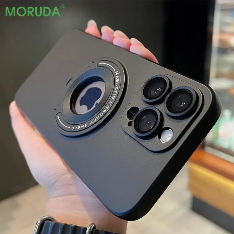 Étui Apple iPhone en métal magnétique | Protection supérieure antichoc de qualité supérieure – Luxe fin mat avec protection d'objectif en verre pour appareil photo, support et couvercle de support de main.