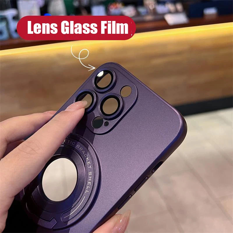 Étui Apple iPhone en métal magnétique | Protection supérieure antichoc de qualité supérieure – Luxe fin mat avec protection d'objectif en verre pour appareil photo, support et couvercle de support de main.