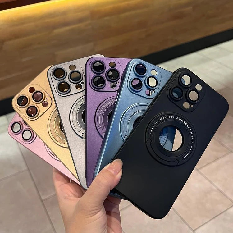 Étui Apple iPhone en métal magnétique | Protection supérieure antichoc de qualité supérieure – Luxe fin mat avec protection d'objectif en verre pour appareil photo, support et couvercle de support de main.