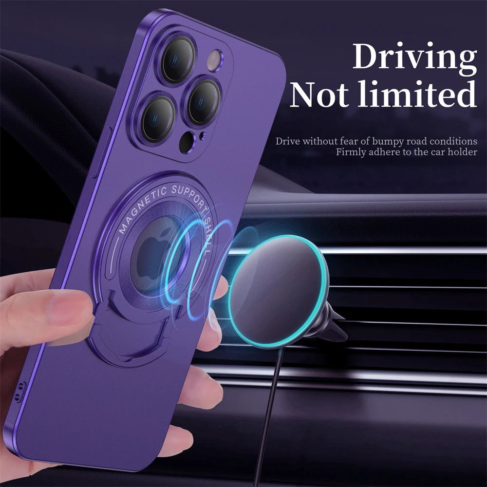 Étui Apple iPhone en métal magnétique | Protection supérieure antichoc de qualité supérieure – Luxe fin mat avec protection d'objectif en verre pour appareil photo, support et couvercle de support de main.