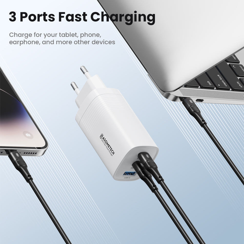 Premium Tech GaN USB Type C Charger 65W 45W PPS PD QC 4.0 | Fast Charger for Smartphones, Apple iPhone, Samsung, iOS & Android MacBook, Laptop, iPad, AirPods, Tablet, iOS