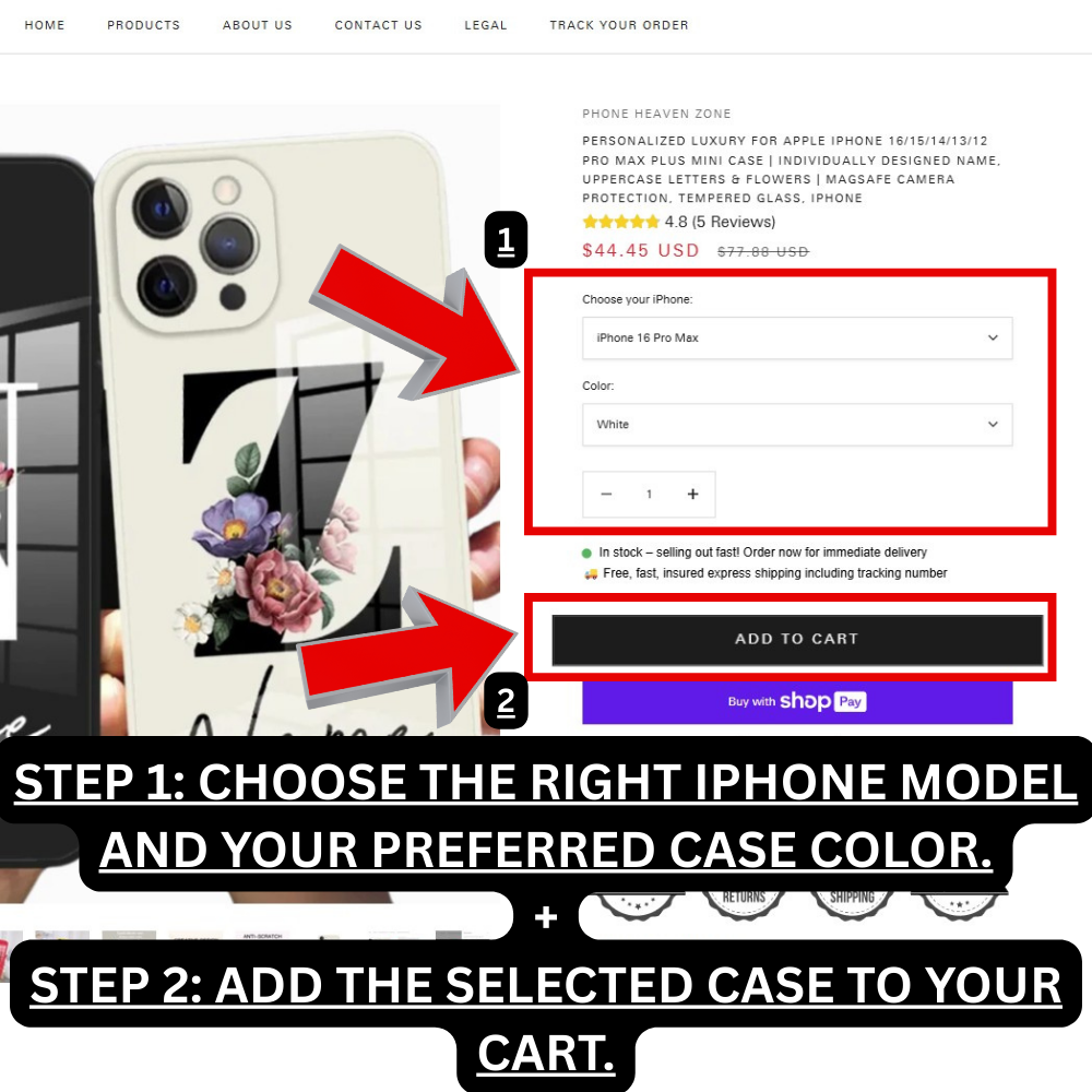 Étui Apple iPhone de luxe personnalisé | Nom conçu sur mesure, lettres majuscules et fleurs | Protection de caméra MagSafe, verre trempé, iPhone 13 14 15 Pro Max Plus