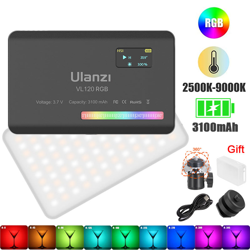 Luxus VL120 RGB LED Videolicht für Kamera, Apple iPhone 15/14/13/12/11 Pro Max Plus Mini, Samsung, Android, Vollfarbig,