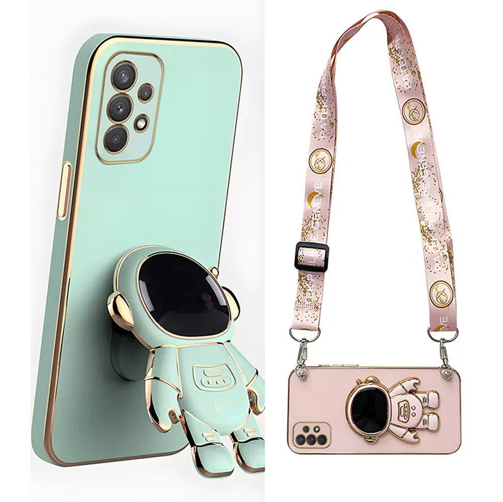 Luxury Crossbody Lanyard Astronaut Phone Holder and Stand iPhone Case | MagSafe Case with 360-Degree Protection and Camera Lens Cover for Apple iPhone 16/15/14/13/12 Pro Max, Plus Mini Cover | Armor Phone Case | Premium Protective Cover