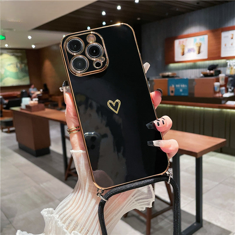 Étui pour iPhone avec dragonne et bandoulière de qualité supérieure avec revêtement de luxe en silicone souple | MagSafe Étui avec protection d'objectif d'appareil photo pour Apple iPhone 15/14/13/12 Pro Max Plus Mini – Sangle de cou, bandoulière