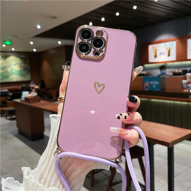 Étui pour iPhone avec dragonne et bandoulière de qualité supérieure avec revêtement de luxe en silicone souple | MagSafe Étui avec protection d'objectif d'appareil photo pour Apple iPhone 15/14/13/12 Pro Max Plus Mini – Sangle de cou, bandoulière