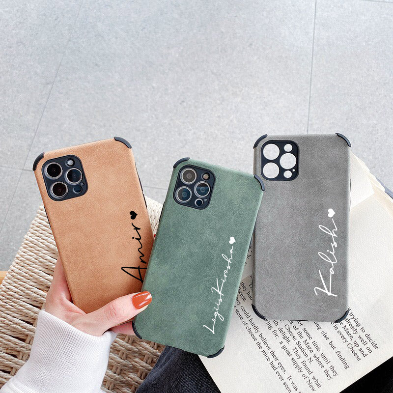 Étui Apple iPhone de luxe personnalisé en cuir d'agneau | Nom personnalisé | Étui MagSafe avec protection d'appareil photo pour iPhone 13 14 15 Pro Max Plus