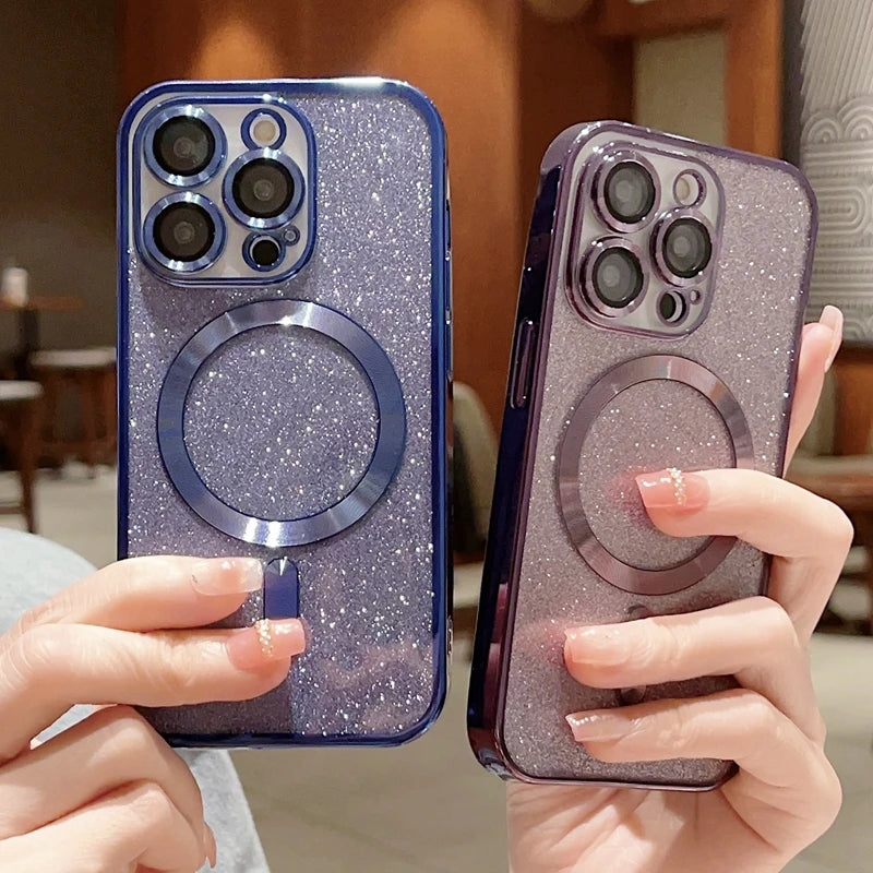 <tc>Coque magnétique de luxe pour iPhone avec bandoulière et paillettes dégradées | Étui MagSafe avec protection d’objectif caméra | Apple iPhone 17/17 Air/16/16e/15/14/13 Pro Max Plus | Étui blindé en TPU souple plaqué, protection haut de gamme</tc>