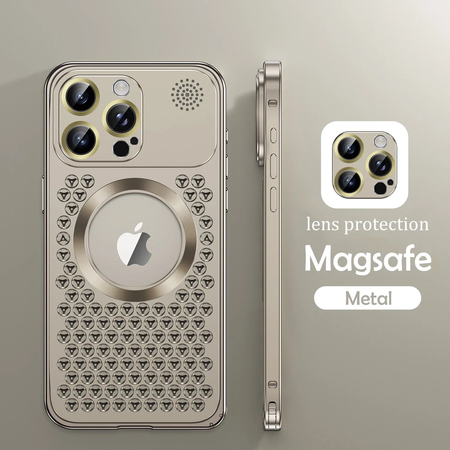 Luxury Aluminum Cover iPhone Case Magnetic Heat Dissipation | MagSafe Case, Galvanized Metal Frame, Magnifying Glass Lens for Camera Protection for Apple iPhone 16/16e, 15, 14, 13, 12 Pro Max, Pro, Plus & Mini Cover | Armor Case, High-Quality Phone Cover