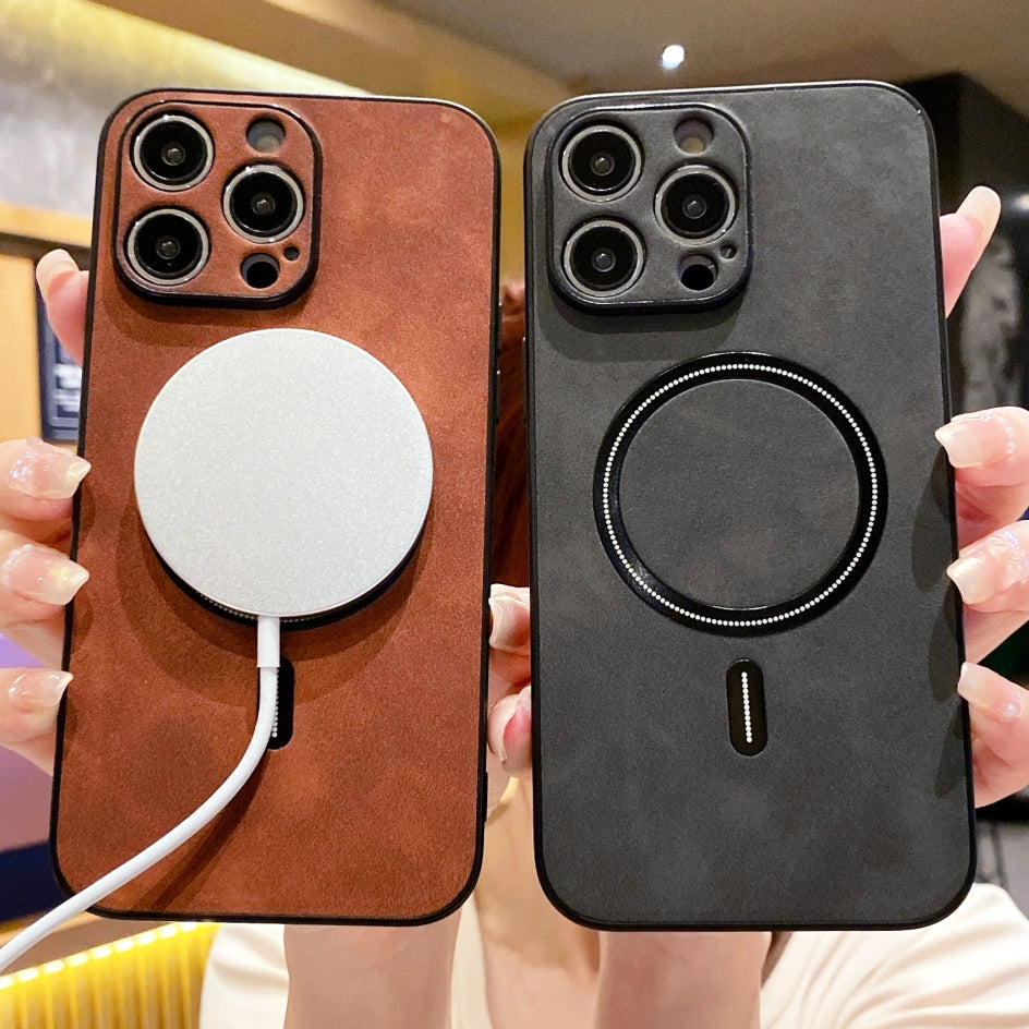 Étui MagSafe en cuir de haute qualité : étui magnétique pour iPhone | Coque antichoc avec housse de protection pour appareil photo - Coque blindée pour Apple iPhone 15/14/13 Pro Max Plus | Coque de téléphone de luxe