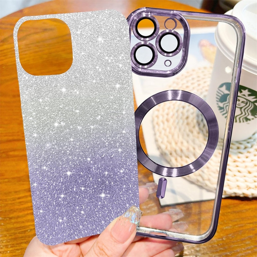 <tc>Coque magnétique de luxe pour iPhone avec bandoulière et paillettes dégradées | Étui MagSafe avec protection d’objectif caméra | Apple iPhone 17/17 Air/16/16e/15/14/13 Pro Max Plus | Étui blindé en TPU souple plaqué, protection haut de gamme</tc>