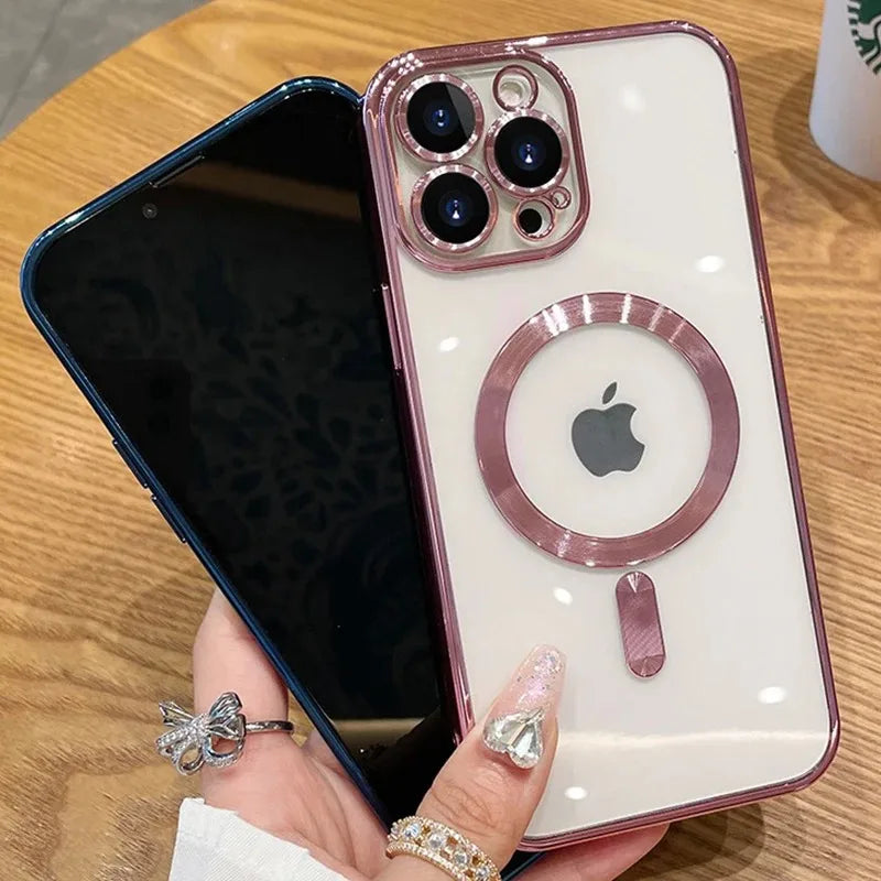 Coque Apple iPhone de luxe magnétique en silicone souple | Protection de l'appareil photo, revêtement transparent de qualité supérieure, chargement sans fil Magsafe et résistant aux rayures.