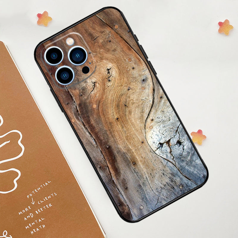 Luxury iPhone Case Made of Solid Wood Bamboo and Metallic with Smooth Brown Wood Grain | MagSafe Case with 360-Degree Protection & Camera Lens Cover for Apple iPhone 16/16e, 15, 14, 13, 12 Pro Max, Pro, Plus & Mini Cover | Shockproof Phone Case