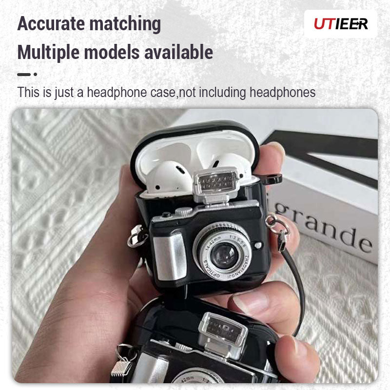 Étui pour écouteurs au design rétro de qualité supérieure avec flash lumineux pour Apple AirPods 1, 2, 3 et Pro : étui de protection en silicone souple avec sangle – Étui élégant et protecteur pour AirPods de 3e génération