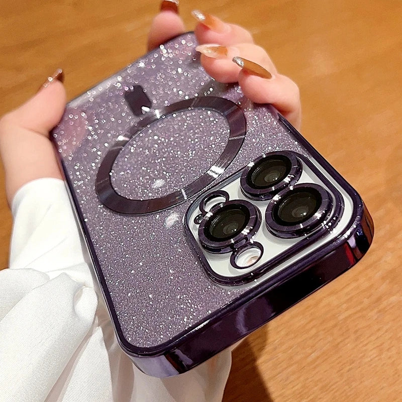 <tc>Coque magnétique de luxe pour iPhone avec bandoulière et paillettes dégradées | Étui MagSafe avec protection d’objectif caméra | Apple iPhone 17/17 Air/16/16e/15/14/13 Pro Max Plus | Étui blindé en TPU souple plaqué, protection haut de gamme</tc>