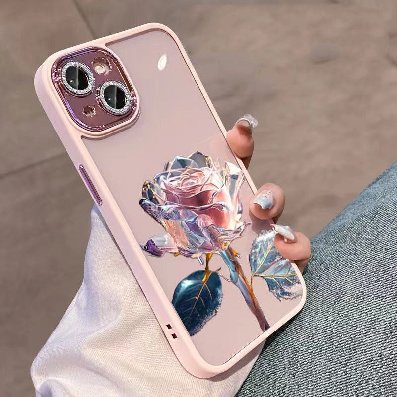 Luxury Crystal Rose Diamond iPhone Case | MagSafe Case with 360-Degree Protection and Camera Lens Cover for Apple iPhone 16/15/14/13/12 Pro Max, Plus, Mini Cover | Armor Case, Bumper Cover Phone Case | High-Quality Protective Cover
