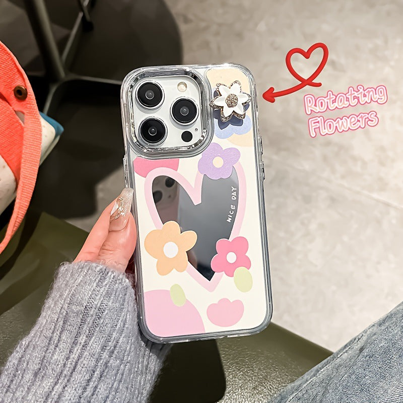 Premium Cute Love Heart Flower Mirror Design iPhone Case | MagSafe Case with 360-Degree Protection & Camera Lens Cover for Apple iPhone 16/16e, 15, 14, 13, 12 Pro Max, Pro, Plus & Mini Cover | Armor Case & Bumper Cover | High-Quality Phone Case