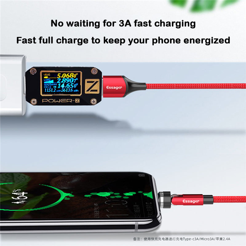 MagniCharge Premium | Câble magnétique rotatif à 540° pour chargement rapide pour Apple iPhone, iOS, Samsung & Android - Transfert de données 3A USB Type C