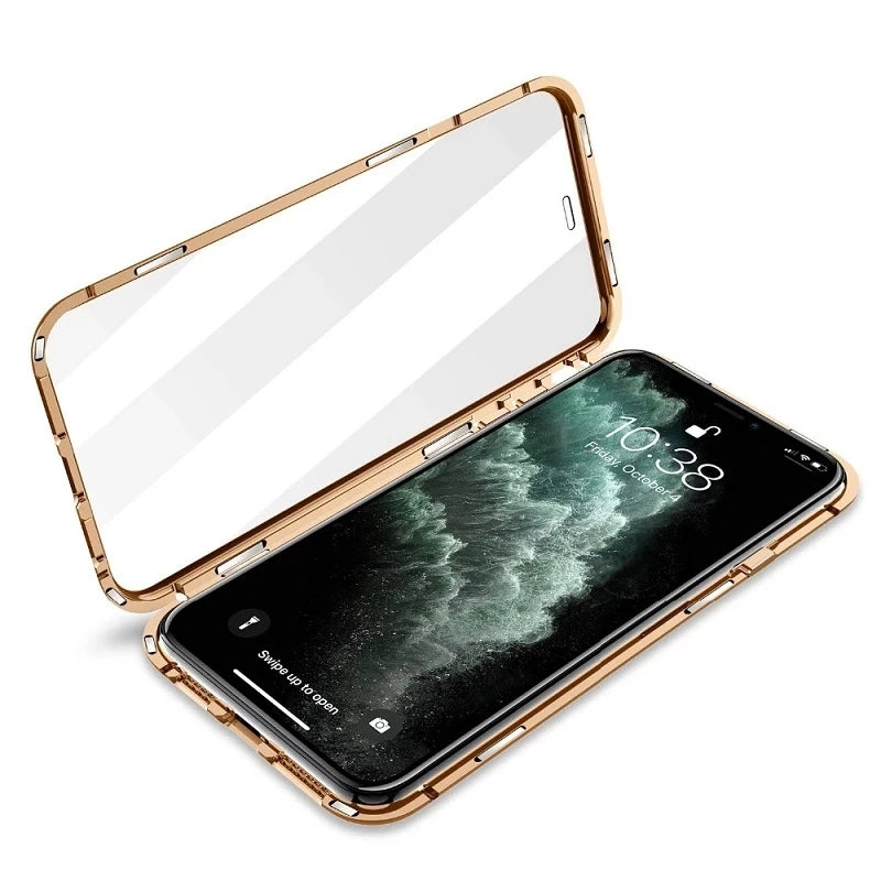 High-Quality iPhone Case: Metal Frame and Double-Sided Glass | MagSafe-Compatible, Magnetic Adsorption for 360° Full Protection Case | Shockproof Glass Lens Camera Protection Armor | Cover for Apple iPhone 16/16e, 15, 14, 13, 12 Pro Max, Pro, Plus & Mini