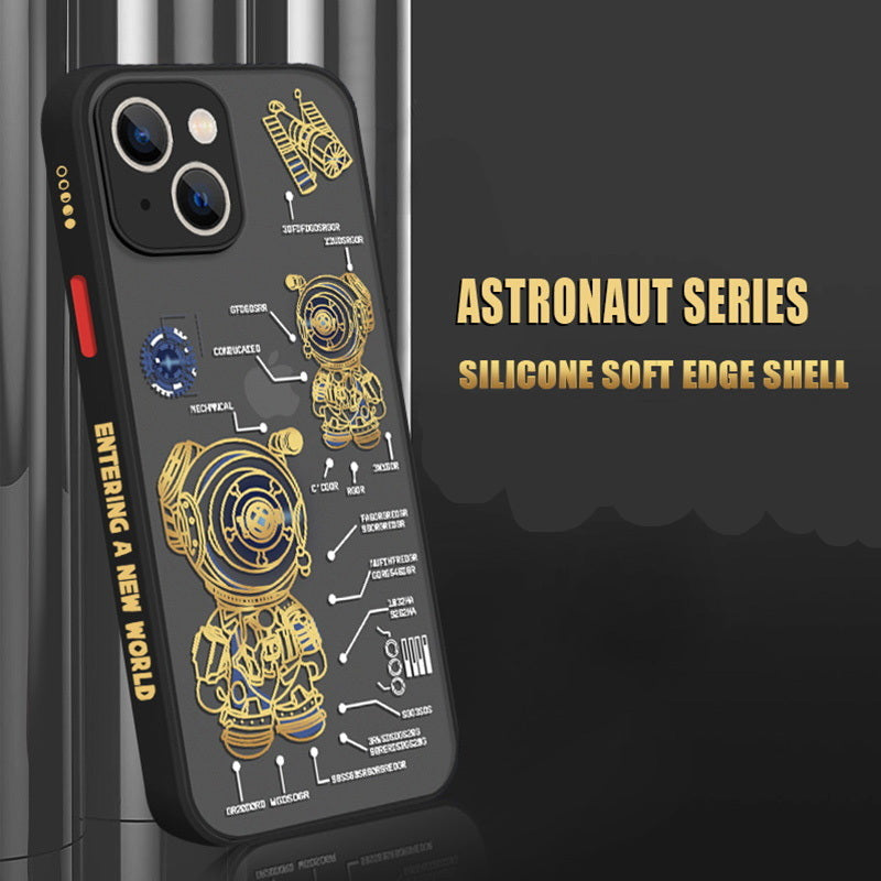Luxury Astronaut Acrylic Matte Cartoon Design Clear iPhone Case | MagSafe Case with Camera Lens Protector for Apple iPhone 16/15/14/13/12 Pro Max Plus Mini Cover | Heavy Duty, Bumper Cover Phone Case | Premium Protective Cover