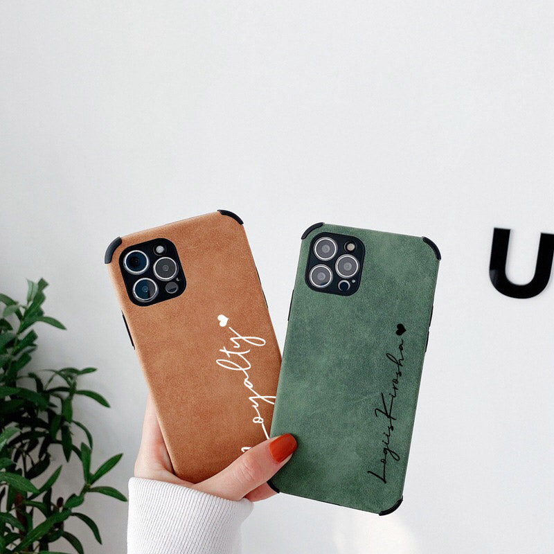 Étui Apple iPhone de luxe personnalisé en cuir d'agneau | Nom personnalisé | Étui MagSafe avec protection d'appareil photo pour iPhone 13 14 15 Pro Max Plus