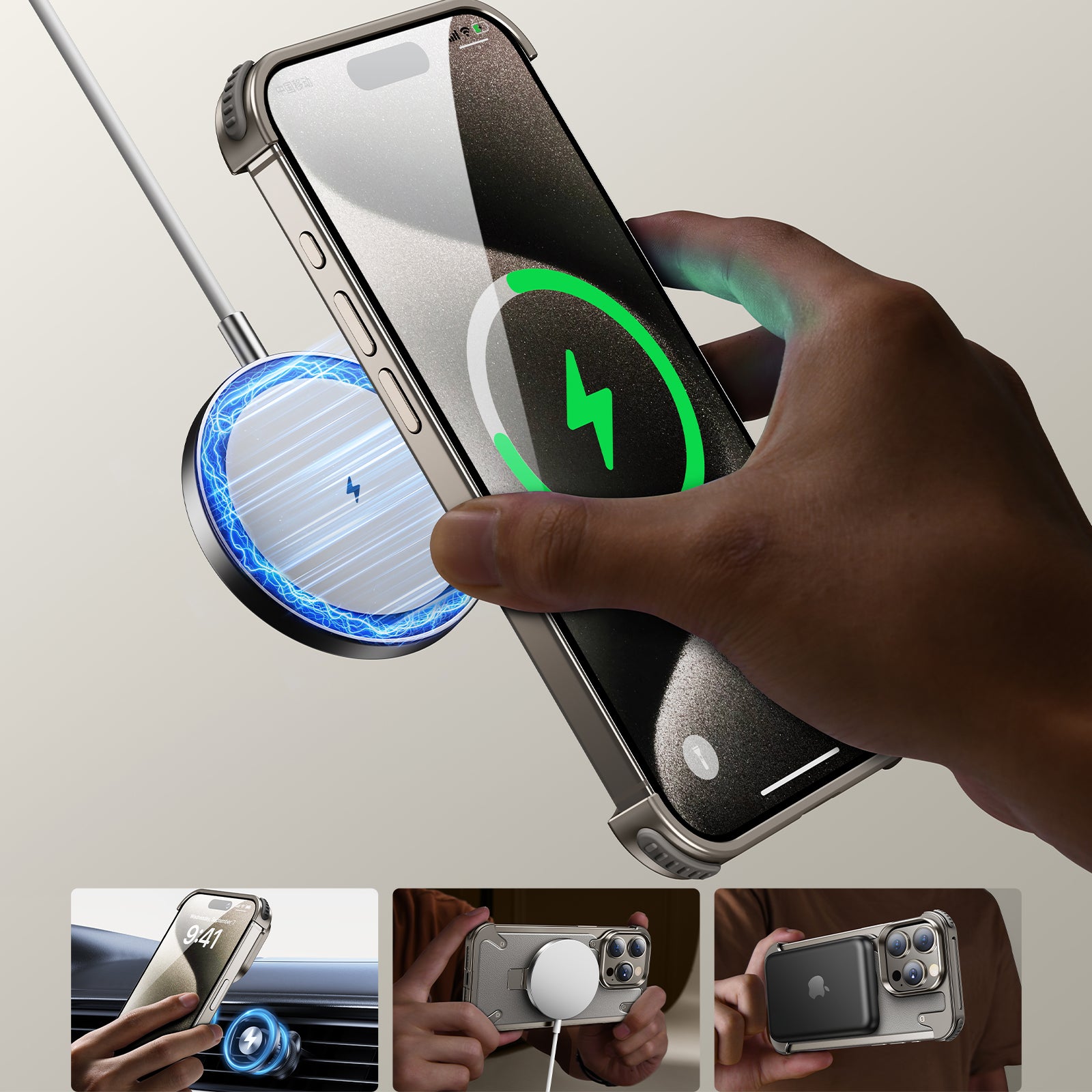 Premium Ultra-Thin Magnetic Frameless Matte Metal Aluminum Stand iPhone Case | MagSafe Case with 360-Degree Protection & Camera Lens Cover for Apple iPhone 16/15/14/13/12 Pro Max, Pro, Plus, e & Mini Cover | Shockproof Armor Case & Bumper Protective Cover