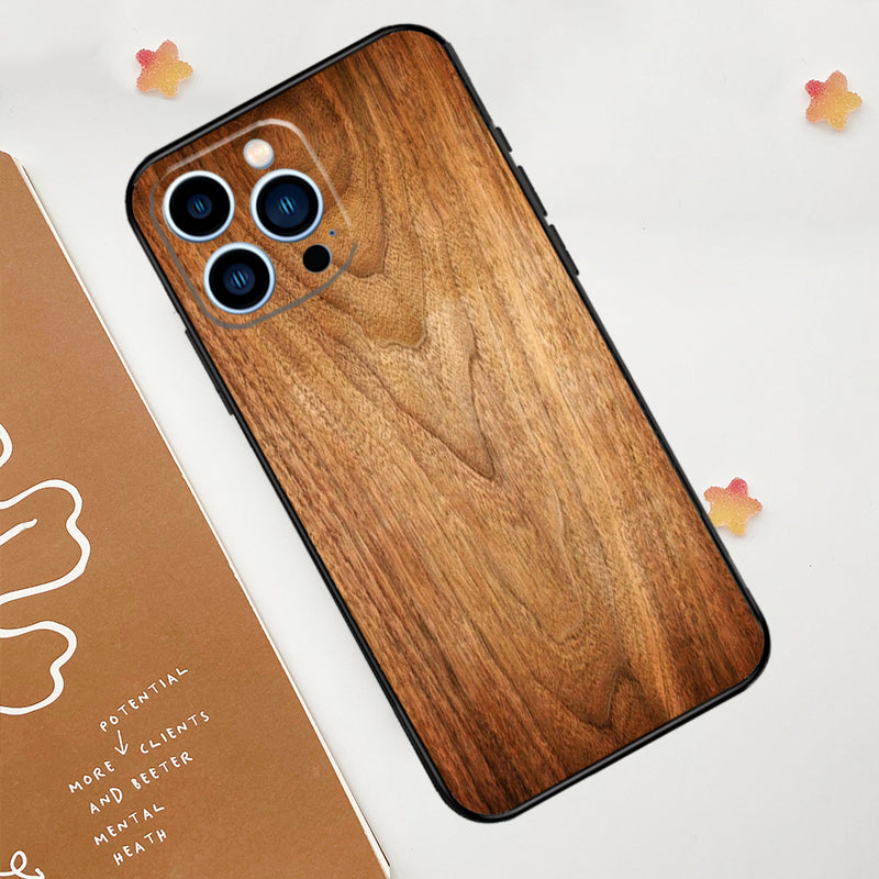 Luxury iPhone Case Made of Solid Wood Bamboo and Metallic with Smooth Brown Wood Grain | MagSafe Case with 360-Degree Protection & Camera Lens Cover for Apple iPhone 16/16e, 15, 14, 13, 12 Pro Max, Pro, Plus & Mini Cover | Shockproof Phone Case