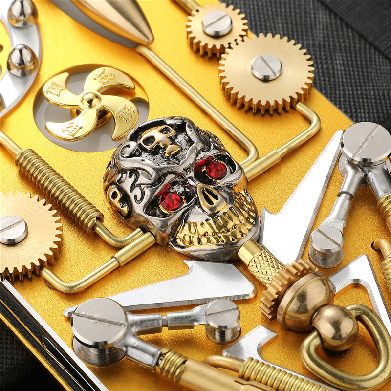 Premium Mechanical Gaming Design: Shockproof Metal iPhone Case with Gear Stand and MagSafe | Aluminum Cooling, Skull Compass Cover for Apple iPhone 16/15/14/13/12 Pro Max, Pro, Plus, e & Mini | 360-Degree All Around Camera Lens Protection