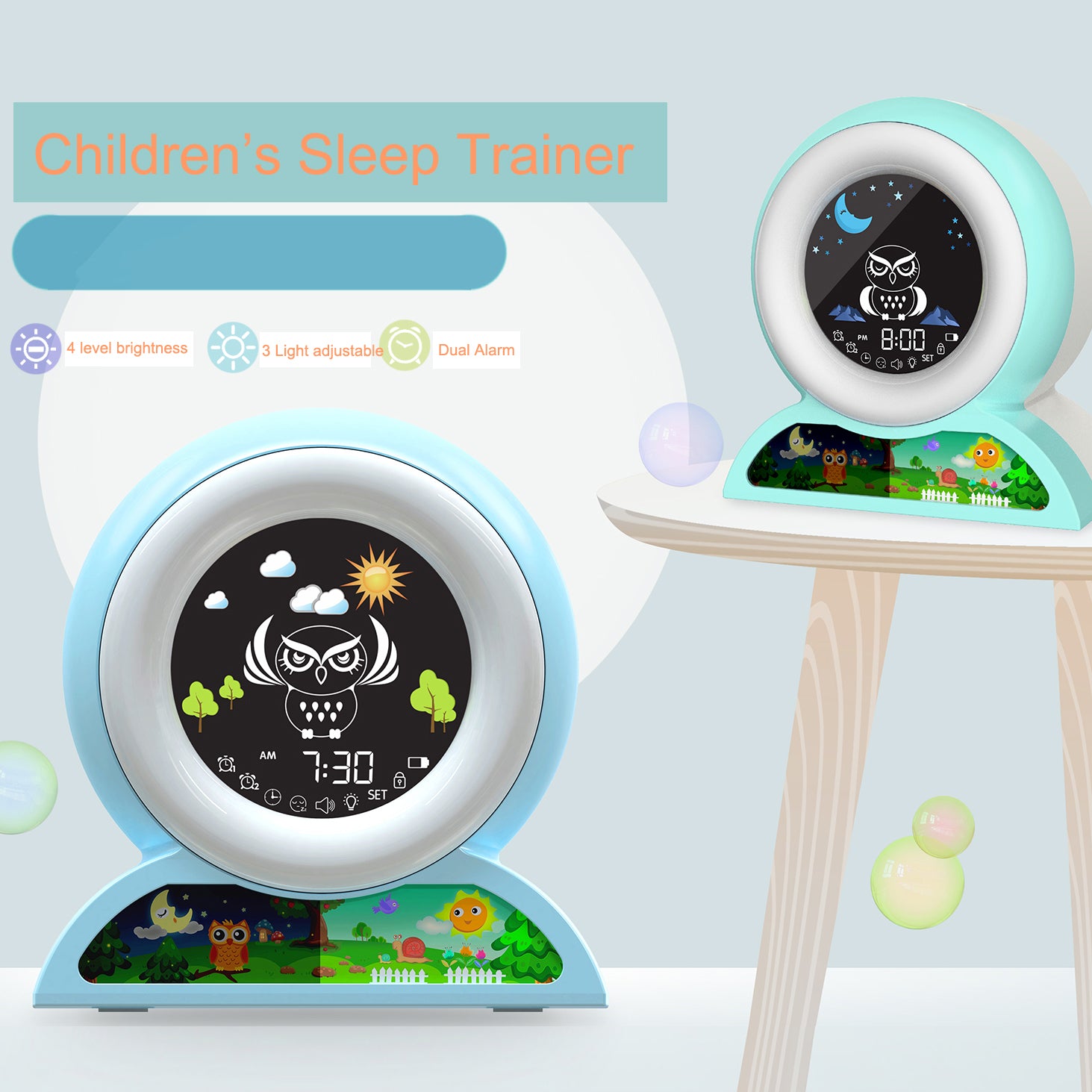 Réveil de luxe pour enfants au design animal mignon : entraîneur de sommeil numérique avec veilleuse colorée, fonction snooze, affichage de la température et minuterie de sieste