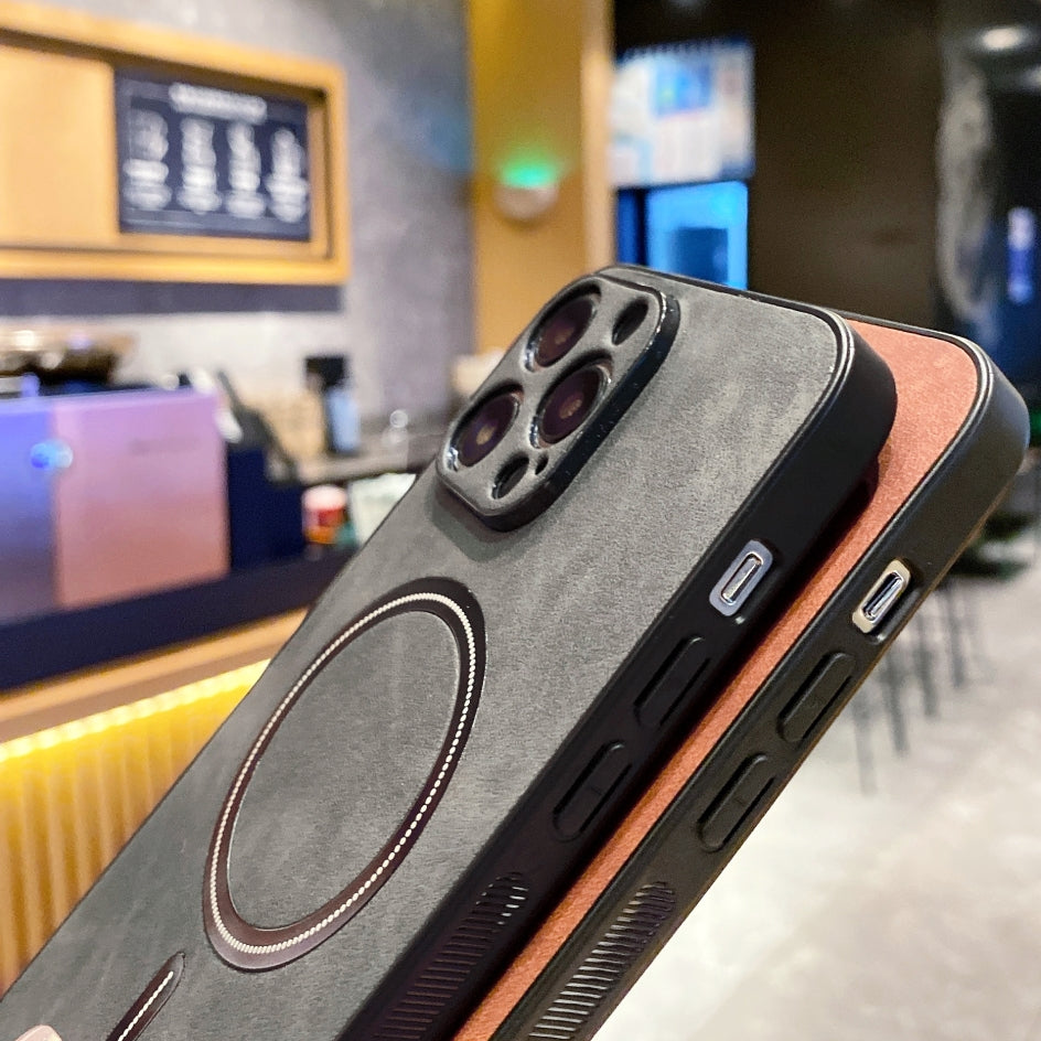 Étui MagSafe en cuir de haute qualité : étui magnétique pour iPhone | Coque antichoc avec housse de protection pour appareil photo - Coque blindée pour Apple iPhone 15/14/13 Pro Max Plus | Coque de téléphone de luxe