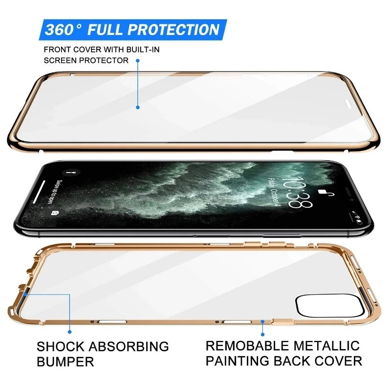 High-Quality iPhone Case: Metal Frame and Double-Sided Glass | MagSafe-Compatible, Magnetic Adsorption for 360° Full Protection Case | Shockproof Glass Lens Camera Protection Armor | Cover for Apple iPhone 16/16e, 15, 14, 13, 12 Pro Max, Pro, Plus & Mini
