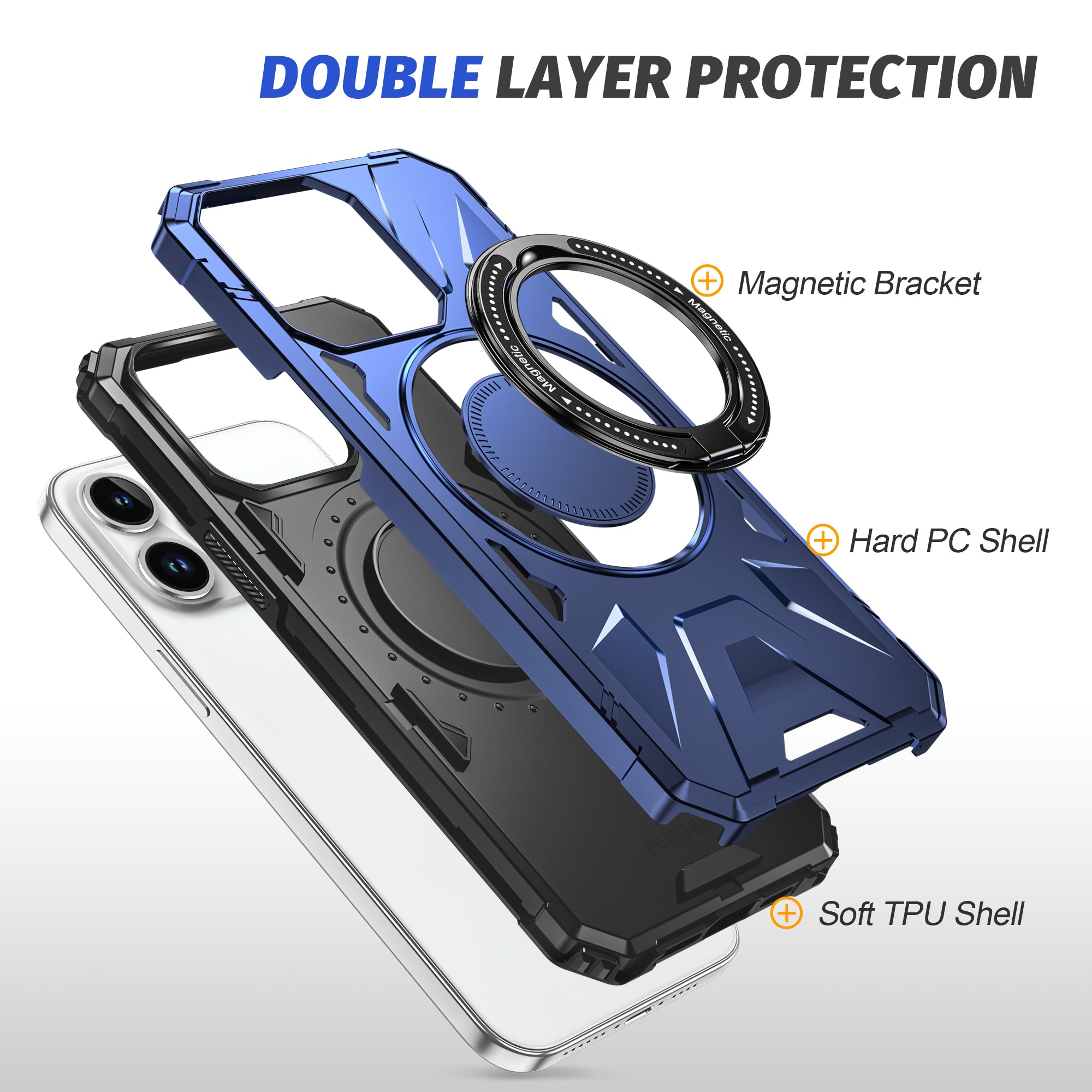 High-Quality Military Tank iPhone Case with 360-Degree Rotatable Ring Stand Holder | MagSafe Case with Camera Protector for Apple iPhone 16/15/14/13/12 Pro Max Plus Mini Cover | Magnetic Wireless Charging, Hard PC Armor Case, Shockproof Phone Case