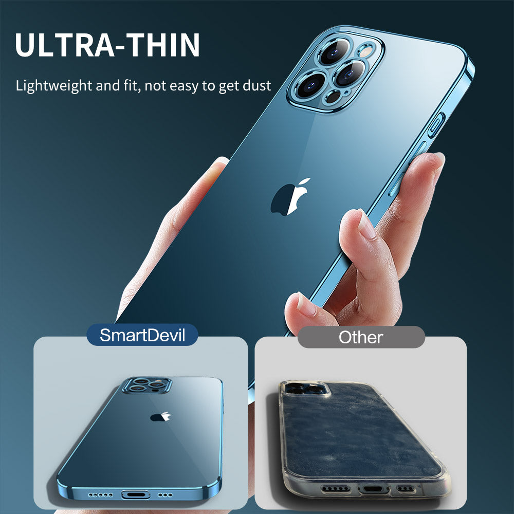 Transparent Silicone Case for Apple iPhone 16/15/14/13/12 Pro Max Plus Mini | Clear Military-Strength Protection with Premium Plating Square Frame