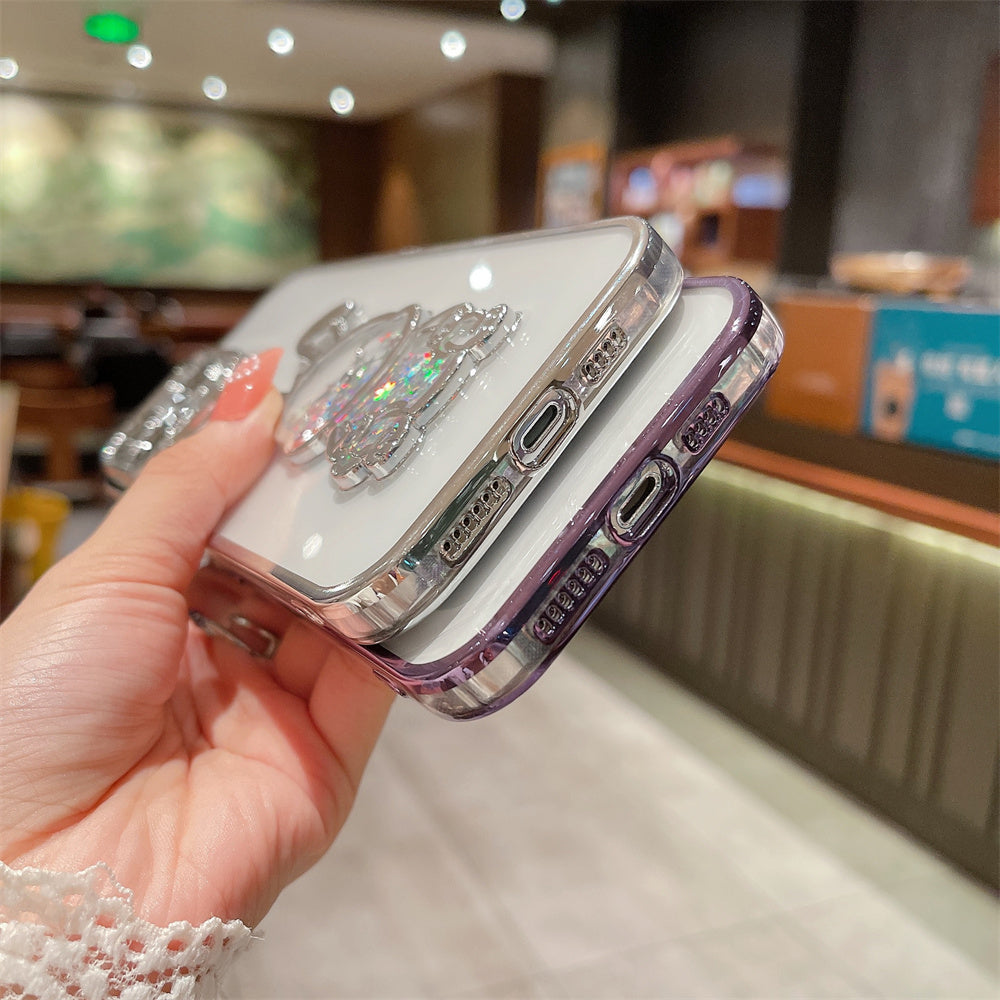 Étui iPhone de paillettes de sables mouvants de lapin mignon de luxe | Étui MagSafe | Housse de protection d'appareil photo transparente pour Apple iPhone 15/14/13/12 Pro Max Plus | Étui de protection blindé pour téléphone portable