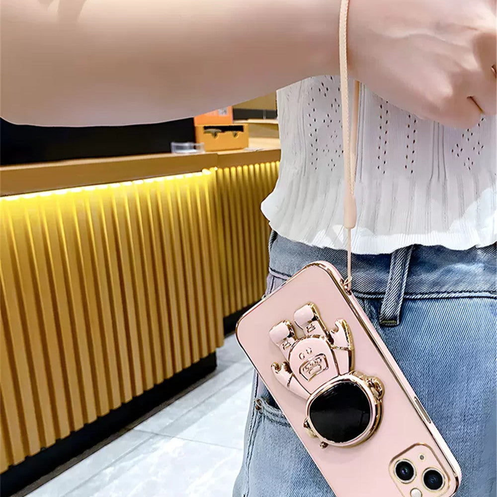 Luxury Crossbody Lanyard Astronaut Phone Holder and Stand iPhone Case | MagSafe Case with 360-Degree Protection and Camera Lens Cover for Apple iPhone 16/15/14/13/12 Pro Max, Plus Mini Cover | Armor Phone Case | Premium Protective Cover