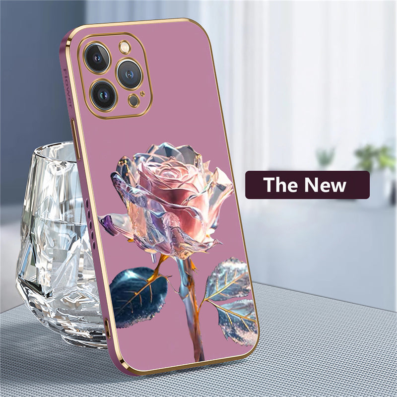 Luxury Crystal Rose Diamond iPhone Case | MagSafe Case with 360-Degree Protection and Camera Lens Cover for Apple iPhone 16/15/14/13/12 Pro Max, Plus, Mini Cover | Armor Case, Bumper Cover Phone Case | High-Quality Protective Cover