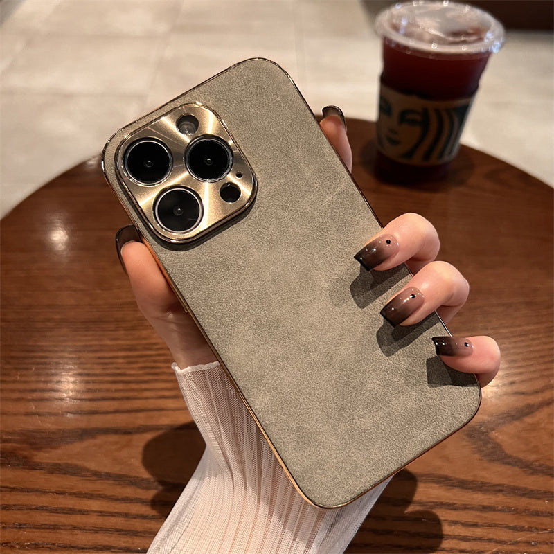 Étui en cuir Premium MagSafe Apple iPhone avec cadre galvanisé | Coque cadre doré, protection appareil photo - coque de protection pour iPhone 15, 14 Pro Max Plus