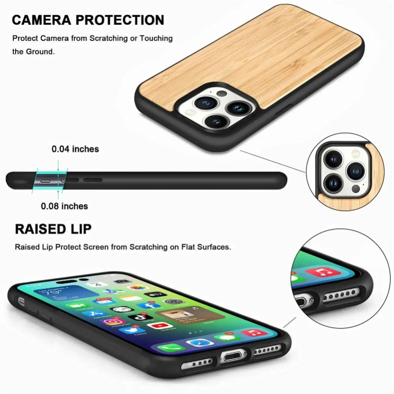 Premium Solid Wood Shockproof Hardcover Luxury iPhone Case | MagSafe Case with 360-Degree Protection & Camera Lens Cover for Apple iPhone 16/16e, 15, 14, 13, 12 Pro Max, Pro, Plus & Mini | Armor Case & Bumper Phone Case High-Quality Protective Cover