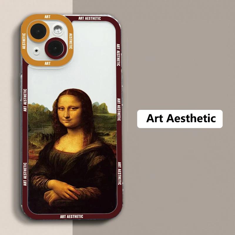 Premium Artistic Aesthetic History Design: 'David & Mona Lisa' Clear iPhone Case | MagSafe Case 360-Degree Prtection & Camera Lens Cover for Apple iPhone 16/15/14/13/12 Pro Max, Pro, Plus, e & Mini Cover | Shockproof Phone Case with Armor & Bumper