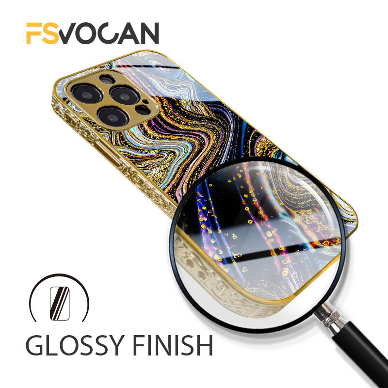 Étui antichoc en marbre pour iPhone avec cadre doré de luxe | Étui de protection MagSafe pour Apple iPhone 15/14/13/12 Pro Max Plus | Housse de protection pour appareil photo, sac et étui blindé