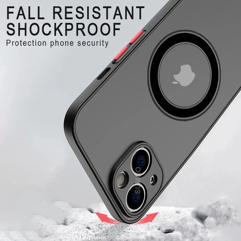 Étui Apple iPhone magnétique mat de luxe | Housse blindée antichoc de qualité supérieure avec protection de caméra et chargement sans fil Magsafe