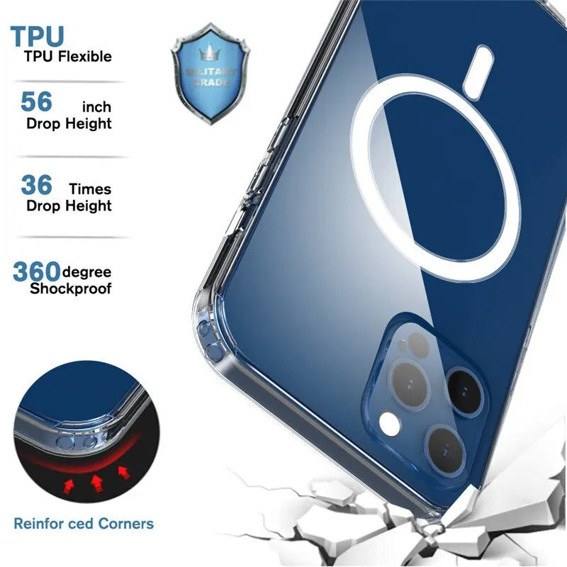 Étui iPhone Apple Magsafe magnétique transparent | Étui transparent, chargement sans fil, anti-poussière, résistant à l'eau et protection améliorée de l'appareil photo