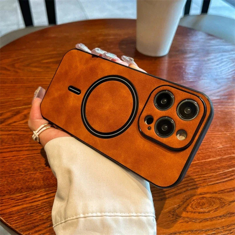 Étui MagSafe en cuir de haute qualité : étui magnétique pour iPhone | Coque antichoc avec housse de protection pour appareil photo - Coque blindée pour Apple iPhone 15/14/13 Pro Max Plus | Coque de téléphone de luxe