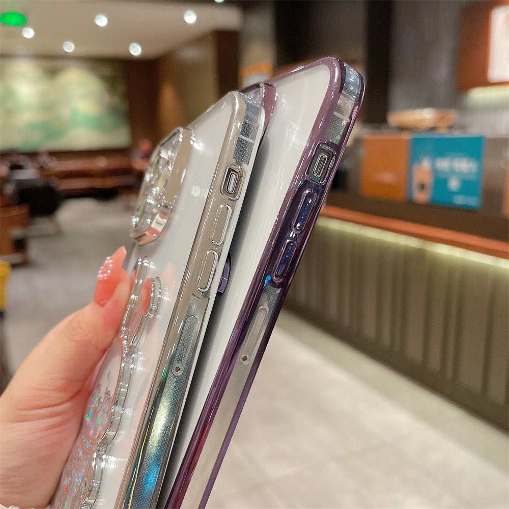 Étui iPhone de paillettes de sables mouvants de lapin mignon de luxe | Étui MagSafe | Housse de protection d'appareil photo transparente pour Apple iPhone 15/14/13/12 Pro Max Plus | Étui de protection blindé pour téléphone portable